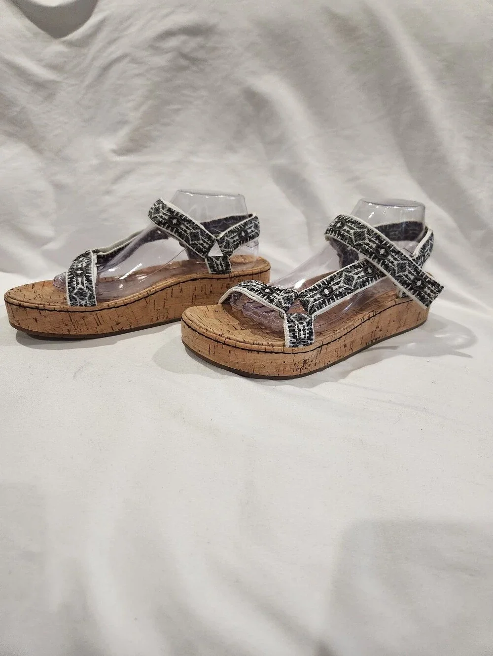 Born Sirena Sporty Black White & Cork Platform Sandals Size 10